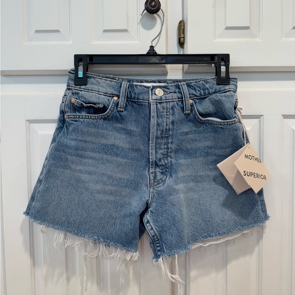 MOTHER Frayed Hem Blue Jean Shorts